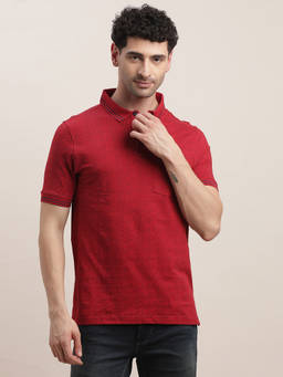Turtle - Men's Red Printed Slim Fit Polo T-Shirt