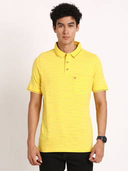 Turtle - Men's Yellow Printed Slim Fit Polo T-Shirt