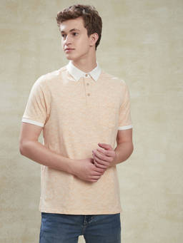Turtle - Men's Cotton Stretch Beige Printed Slim Fit Polo T-Shirt