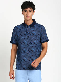 Turtle - Men's Blue Printed Slim Fit Polo T-Shirt