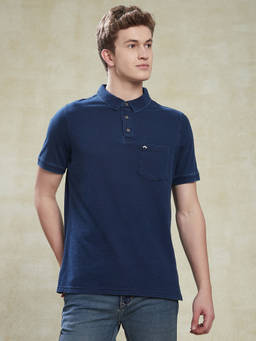 Turtle - Men's Blue Solid Slim Fit Polo T-Shirt