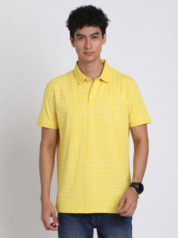 Turtle - Men's Yellow Printed Slim Fit Polo T-Shirt