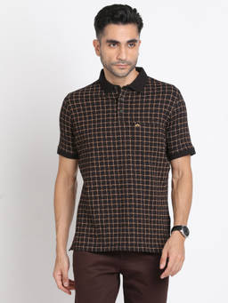Turtle - Men's Cotton Stretch Black Printed Slim Fit Polo T-Shirt