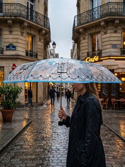 FABINALIV - Blue Graphic Printed Waterproof 3 Fold Compact Transparent Umbrella