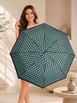FABINALIV - Green Ethnic Auto ON/OFF Waterproof Automatic Compact 3 Fold Printed Umbrella