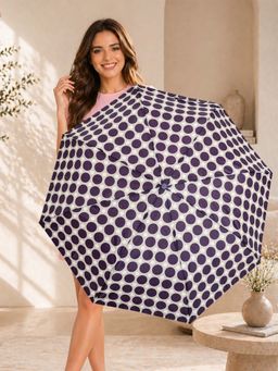 FABINALIV - Purple Polka Dot Auto ON/OFF Waterproof Automatic Compact 3 Fold Printed Umbrella