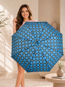FABINALIV - Sky Blue Polka Dot Auto ON/OFF Waterproof Automatic Compact 3 Fold Printed Umbrella