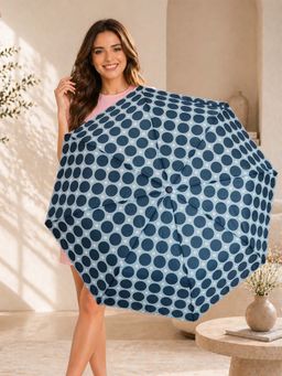 FABINALIV - Blue Polka Dot Auto ON/OFF Waterproof Automatic Compact 3 Fold Printed Umbrella
