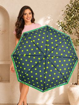 FABINALIV - Green Polka Dot Auto ON/OFF Waterproof Automatic Compact 3 Fold Printed Umbrella