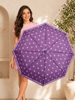 FABINALIV - Purple Polka Dot Auto ON/OFF Waterproof Automatic Compact 3 Fold Printed Umbrella