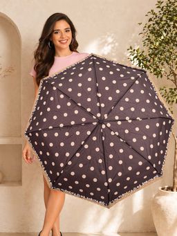 FABINALIV - Brown Polka Dot Auto ON/OFF Waterproof Automatic Compact 3 Fold Printed Umbrella