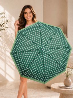 FABINALIV - Green Floral Auto ON/OFF Waterproof Automatic Compact 3 Fold Printed Umbrella