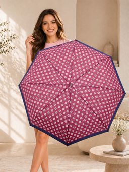 FABINALIV - Pink Floral Auto ON/OFF Waterproof Automatic Compact 3 Fold Printed Umbrella
