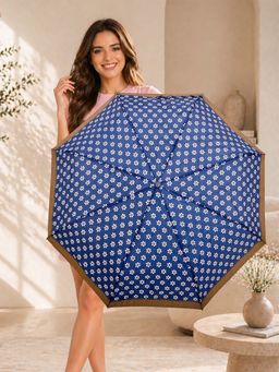 FABINALIV - Blue Floral Auto ON/OFF Waterproof Automatic Compact 3 Fold Printed Umbrella