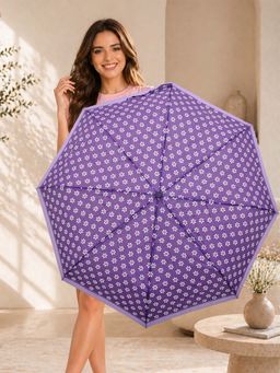 FABINALIV - Purple Floral Auto ON/OFF Waterproof Automatic Compact 3 Fold Printed Umbrella