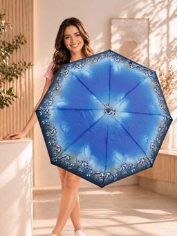 FABINALIV - Sky Blue Floral Auto ON/OFF Waterproof Automatic Compact 3 Fold Printed Umbrella