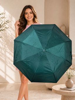 FABINALIV - Dark Green Solid Auto ON/OFF Waterproof Automatic 3 Fold Compact Umbrella
