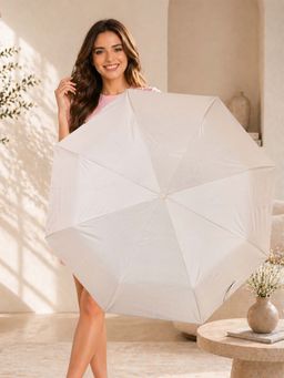 FABINALIV - Cream Solid Auto ON/OFF Waterproof Automatic 3 Fold Compact Umbrella