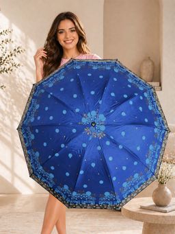 FABINALIV - Blue Floral Waterproof 3 Fold Compact Printed Umbrella