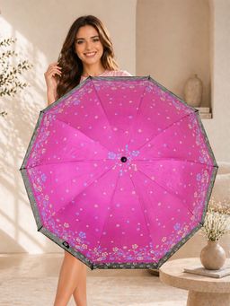 FABINALIV - Pink Floral Waterproof 3 Fold Compact Printed Umbrella