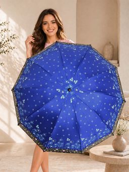 FABINALIV - Blue Floral Waterproof 3 Fold Compact Printed Umbrella