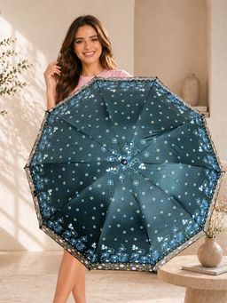 FABINALIV - Green Floral Waterproof 3 Fold Compact Printed Umbrella