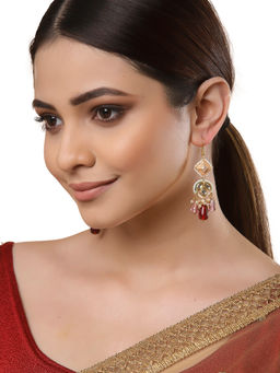 Dugran By Dugristyle - Pink & Red Kundan Kundan Dangler Earring