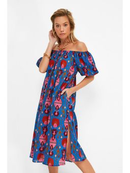 Trendyol - Tribal Print Bardot Midi Dress