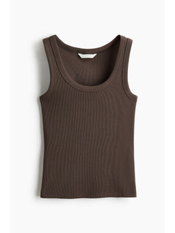 H&M - Women Brown Ribbed Vest Top