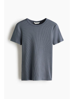 H&M - Women Grey Ribbed T-Shirt
