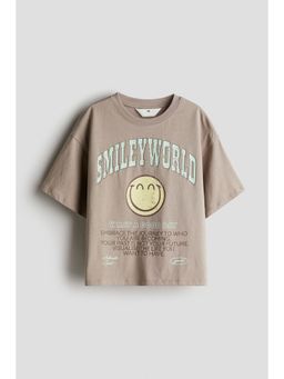 H&M - Girls Beige Printed Cotton T-Shirt