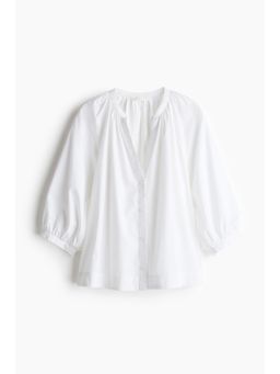 H&M - Women White Balloon-Sleeved Poplin Blouse
