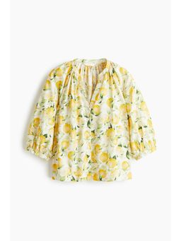 H&M - Women Yellow Balloon-Sleeved Poplin Blouse