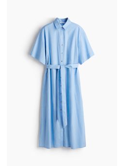 H&M - Women Blue Linen-Blend Shirt Dress