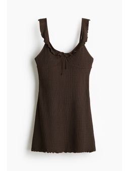 H&M - Women Brown Frill-Detail Mini Dress
