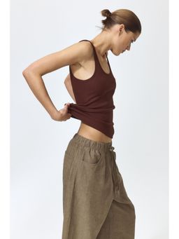H&M - Women Brown Ribbed Vest Top