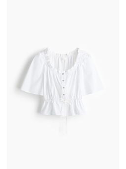 H&M - Women White Frill-Trimmed Cotton Blouse