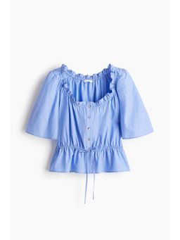 H&M - Women Blue Frill-Trimmed Cotton Blouse
