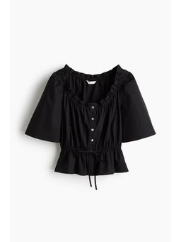H&M - Women Black Frill-Trimmed Cotton Blouse