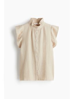 H&M - Women Beige Flutter-Sleeved Muslin Blouse