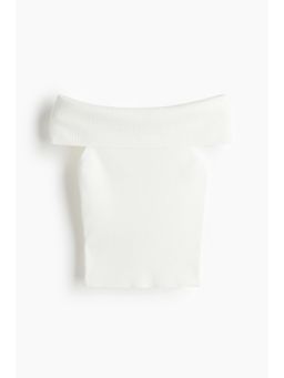 H&M - Women White Rib-Knit Off-The-Shoulder Top