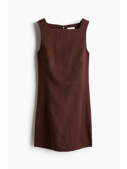H&M - Women Brown Square-Neck Twill Dress