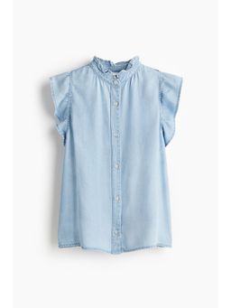 H&M - Women Blue Frill-Trimmed Denim Blouse
