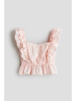 H&M - Girls Pink Flutter-Sleeved Cotton Top