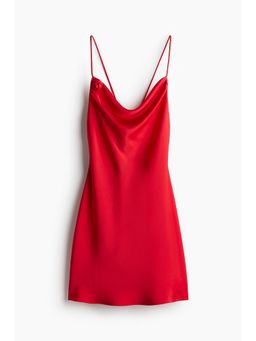 H&M - Women Red Tie-Detail Satin Slip Dress