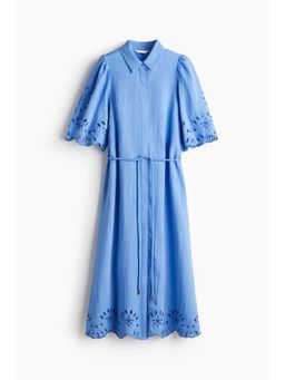 H&M - Women Blue Broderie Anglaise Shirt Dress