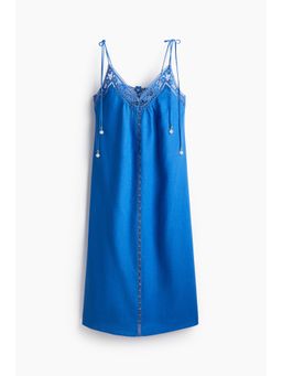 H&M - Women Blue Broderie Anglaise Tie-Strap Dress