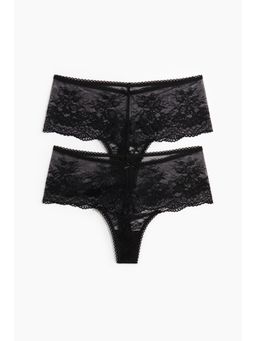 H&M - Women Black 2-Pack Lace Thong Briefs