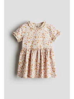 H&M - Girls Beige Frill-Trimmed Jacquard-Jersey Dress