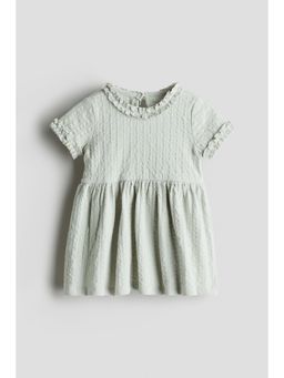 H&M - Girls Turquoise Frill-Trimmed Jacquard-Jersey Dress